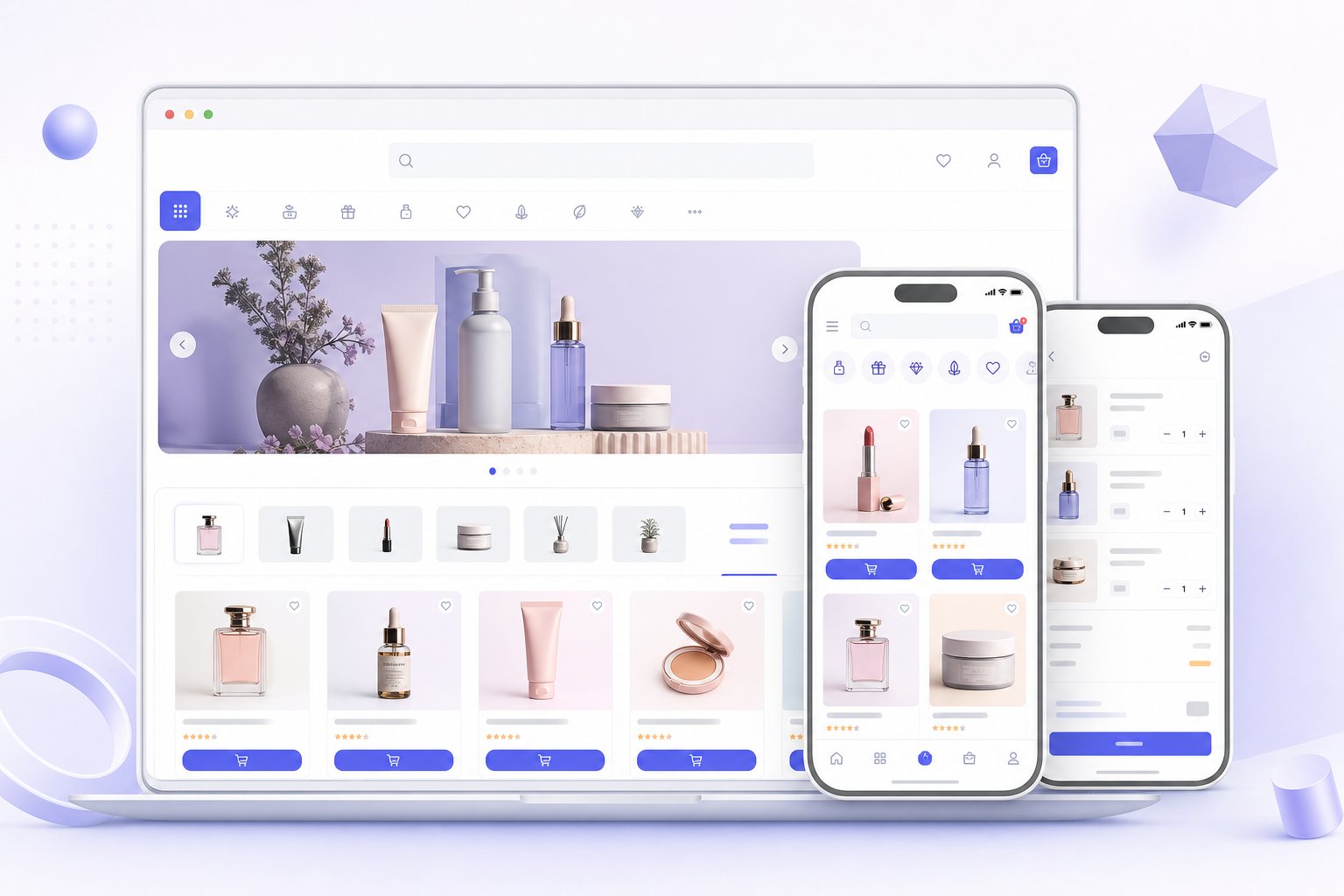 موکاپ حرفه‌ای سایت فروشگاهی در نمایشگر دسکتاپ و موبایل